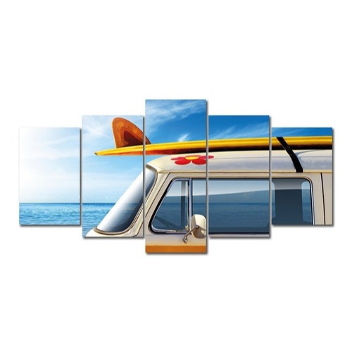 Quadro decorativo kombi motorhome praia mar mosaico 5 peças