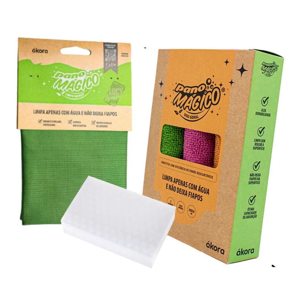 Pano Mágico Limpa Vidros 40x40cm Kit 3 Pano Mágico Uso Geral 30x30cm 1 Supergreen Esponja Limpadora em Oferta na Shopee