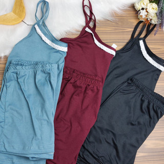 KIT COM 3 PEÇAS BABY DOLL JUMA SUEDI LISO COM RENDA PIJAMA LINHA NOITE CONFORTÁVEL MODA FEMININA
