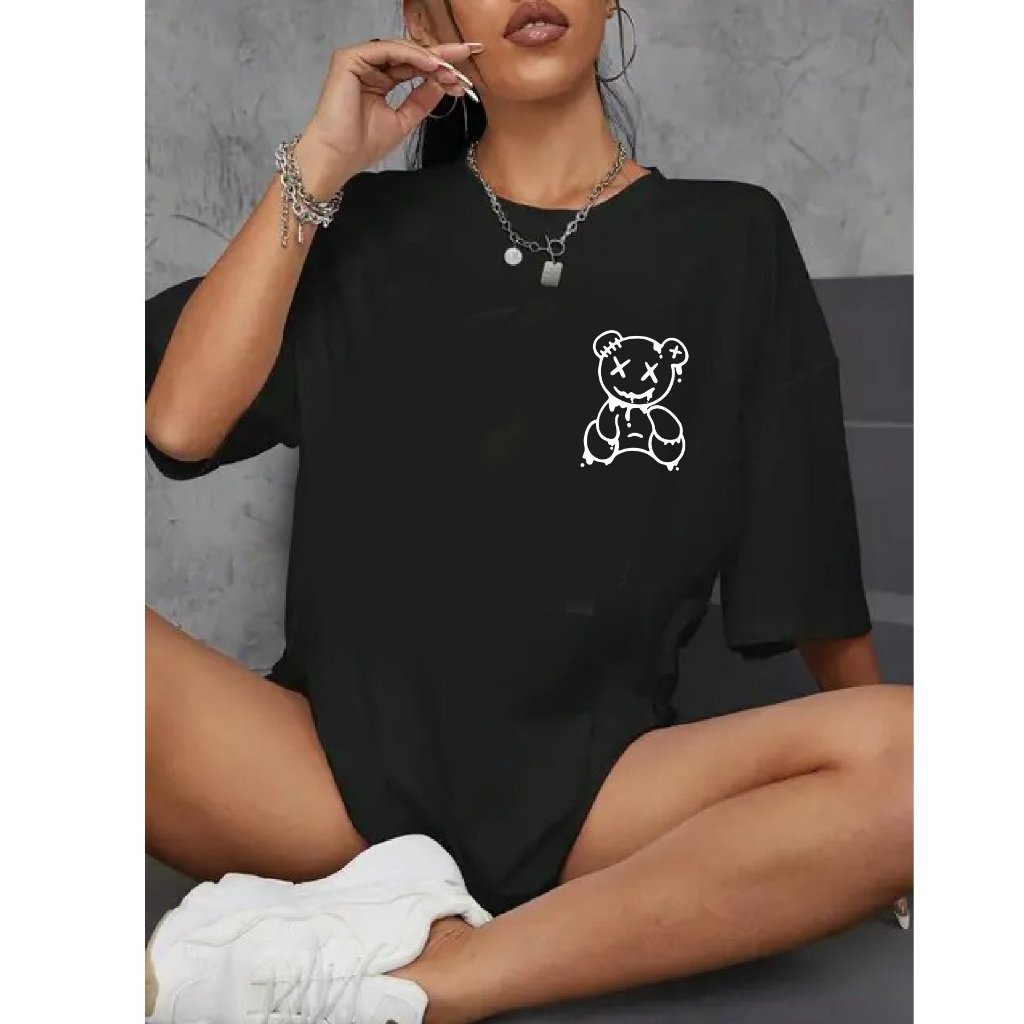 Camiseta Feminina Blusinha T Shit Fashion Algodão Plus Size Infantil Urso Olho X Oversized Streetwear Moda Sad Tumblr