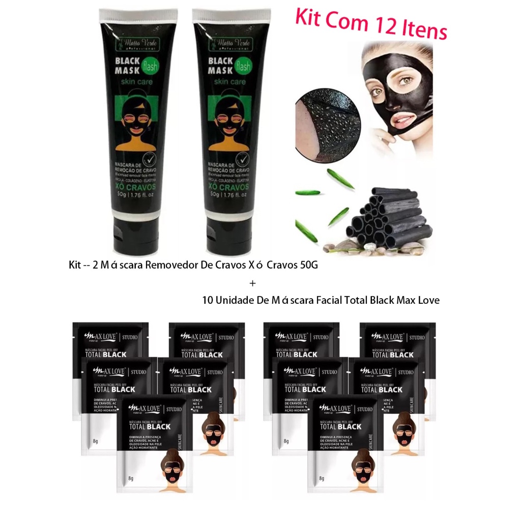 Kit Máscara Facial Removedora De Cravo Matto Verde + Máscara Preta Sachê Skin Care