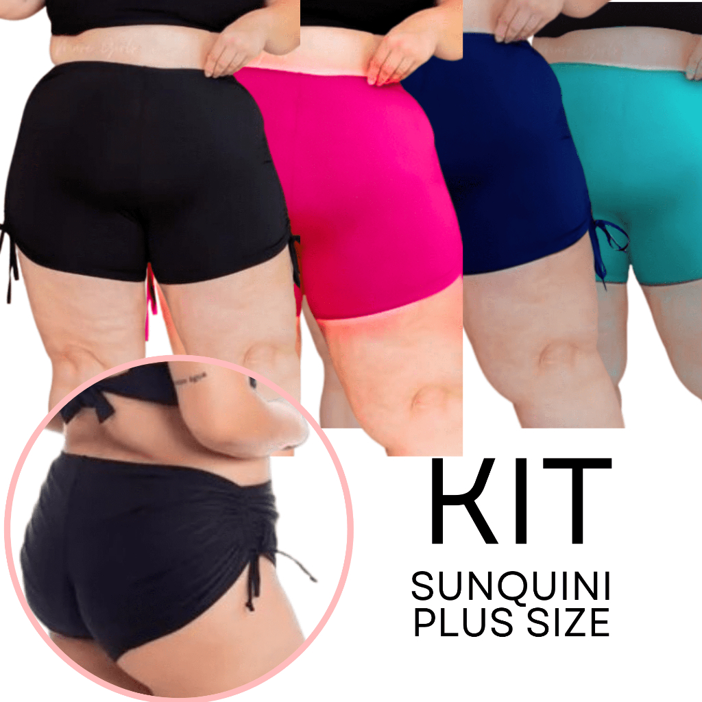 Kit 3 Biquíni Sunquíni Calcinha Curve e Shorts com Cordinhas para a Praia Plus Size
