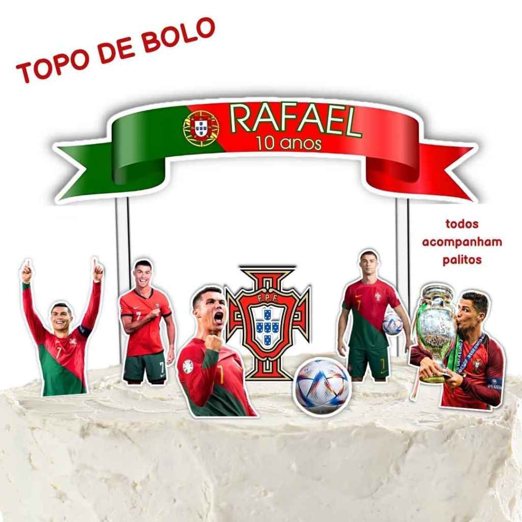 TOPO TOPPER DE BOLO CR7 CRISTIANO RONALDO PORTUGAL PERSONALIZADO em Oferta na Shopee