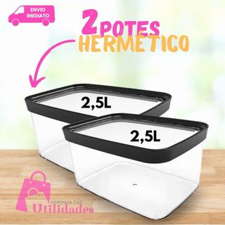 Kit 2 Potes Herméticos Para Mantimentos 2500ml  Empilhável Helsim