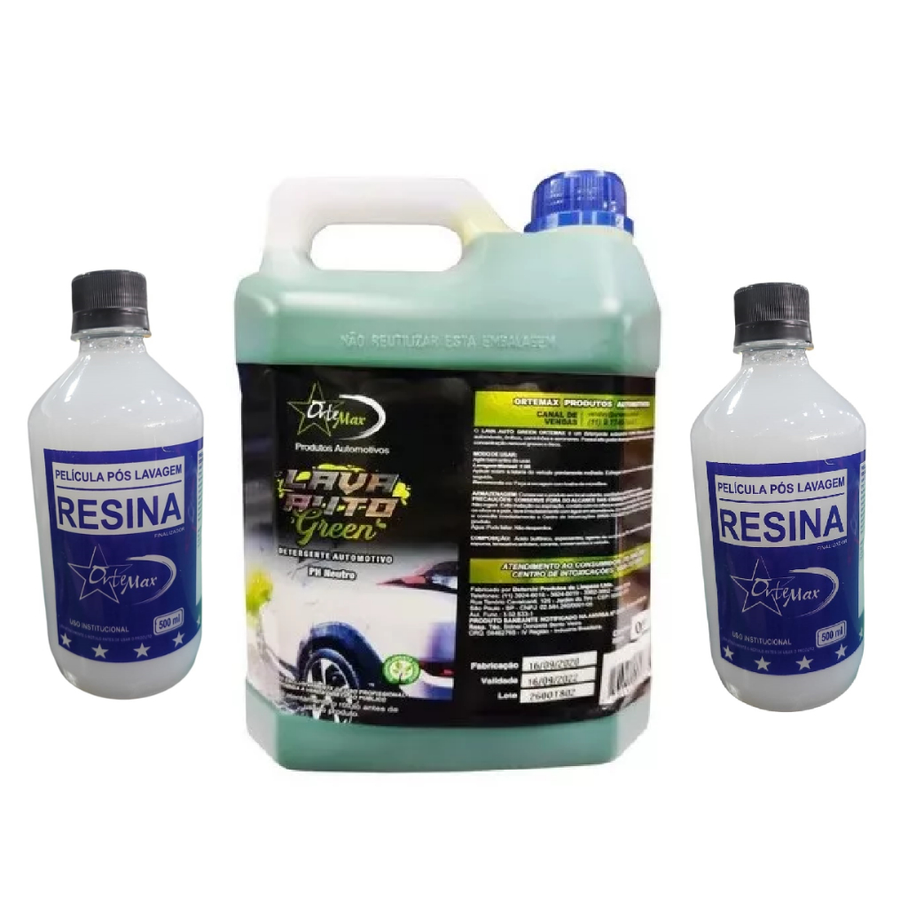 Shampoo Com Cera De Carnauba Automotivo 5L + 2 Resina 500ml Pelicula Pós Lavagem - Ortemax