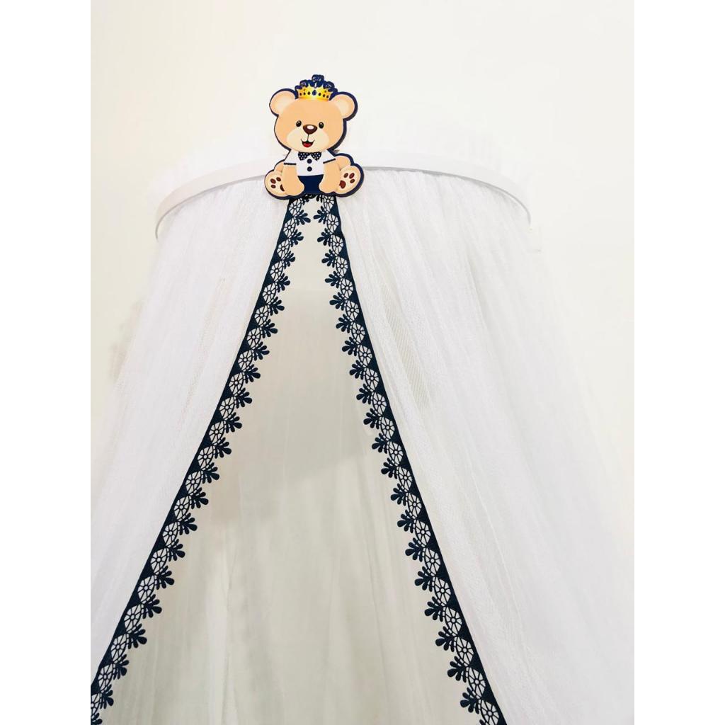 Dossel Urso Princípe azul Marinho com tule mosquiteiro Renda Azul Marinho