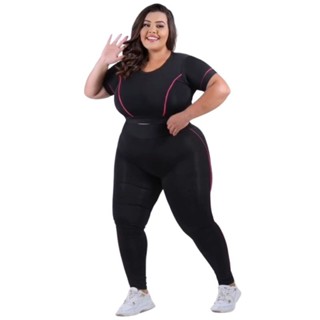 Conjunto Fitness PLUS SIZE feminino GG XGG e EXGG Legging + Top de manga modelo curves em Oferta na Shopee