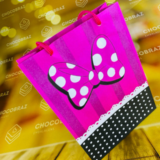 10~50 sacolas de papel Minnie rosa laço 23x16x6 TEMA FESTA em Oferta na Shopee