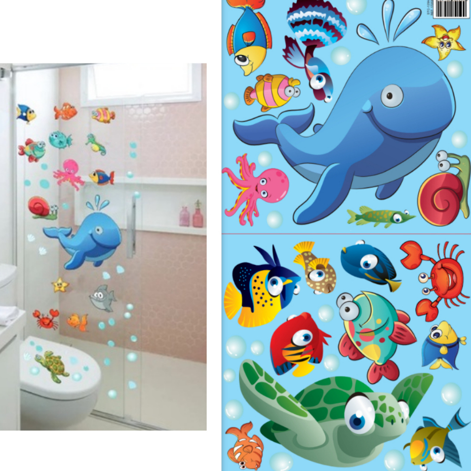 Adesivo Decorativo Para Banheiro Quarto Fundo do Mar Peixes Azul em Oferta na Shopee