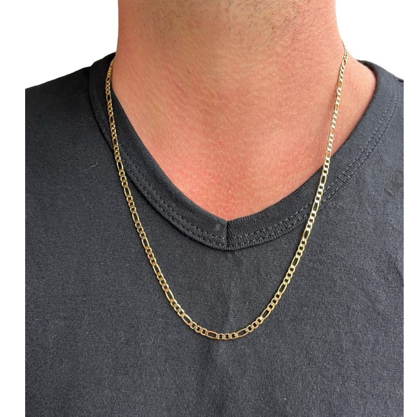 cordão corrente 3x1 escama masculino 70cm banhado a ouro 18K