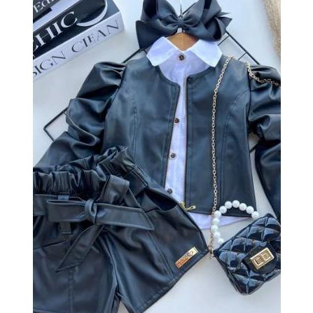 Conjunto Infantil Shorts e Jaqueta Couro
