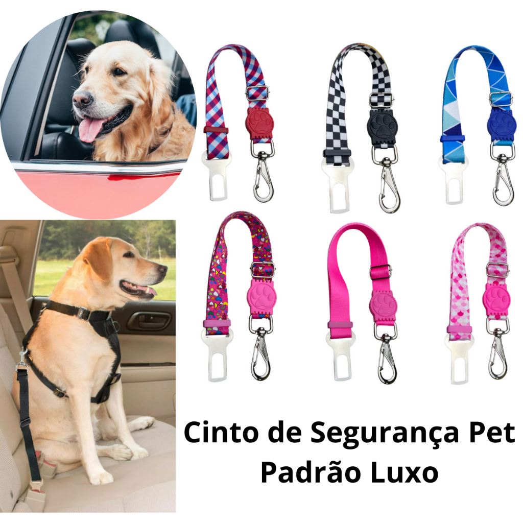 Pretinhopet Cinto de Segurança Pet para Carro Viagens e Passeios Cachorro Cães e Gatos Regulável