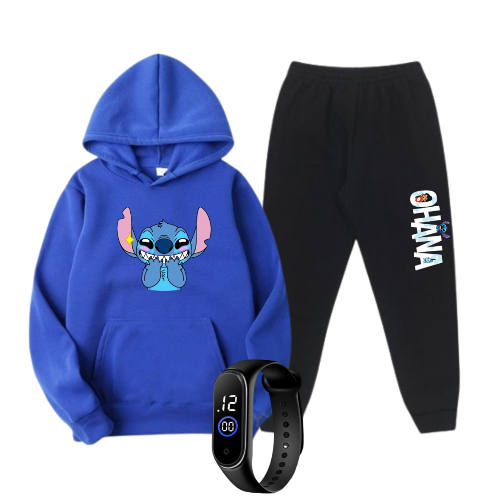 Kit Moletom Infantil Calça e Blusa Lilo & Stitch com Relógio de Led