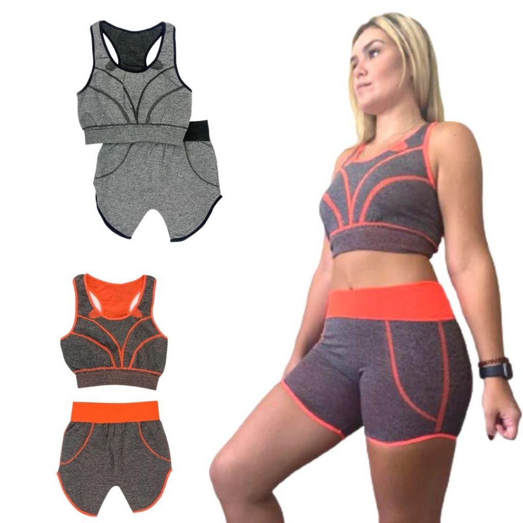 Roupa De Academia Ginastica Feminina Conjunto Short + Top de Ginástica Look Fitness,