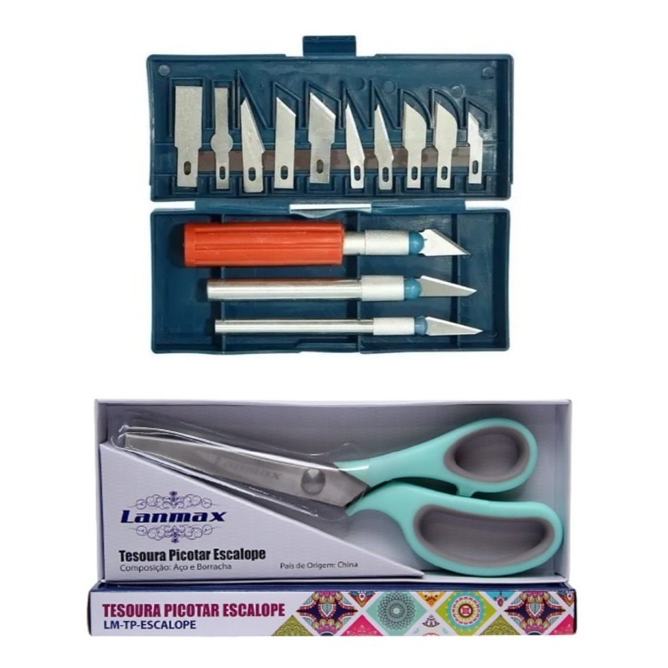 Tesoura De Picotar Escalope + Kit Estiletes De Precisão - Marca: Lanmax