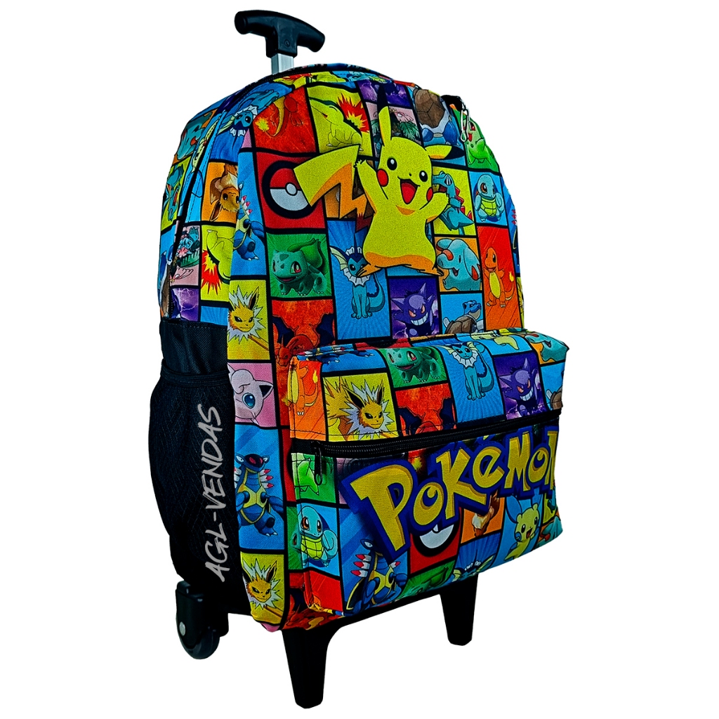 MOCHILA BOLSA ESCOLAR MENINO DE RODINHAS DO POKEMON PIKACHU /TAMANHO GRANDE