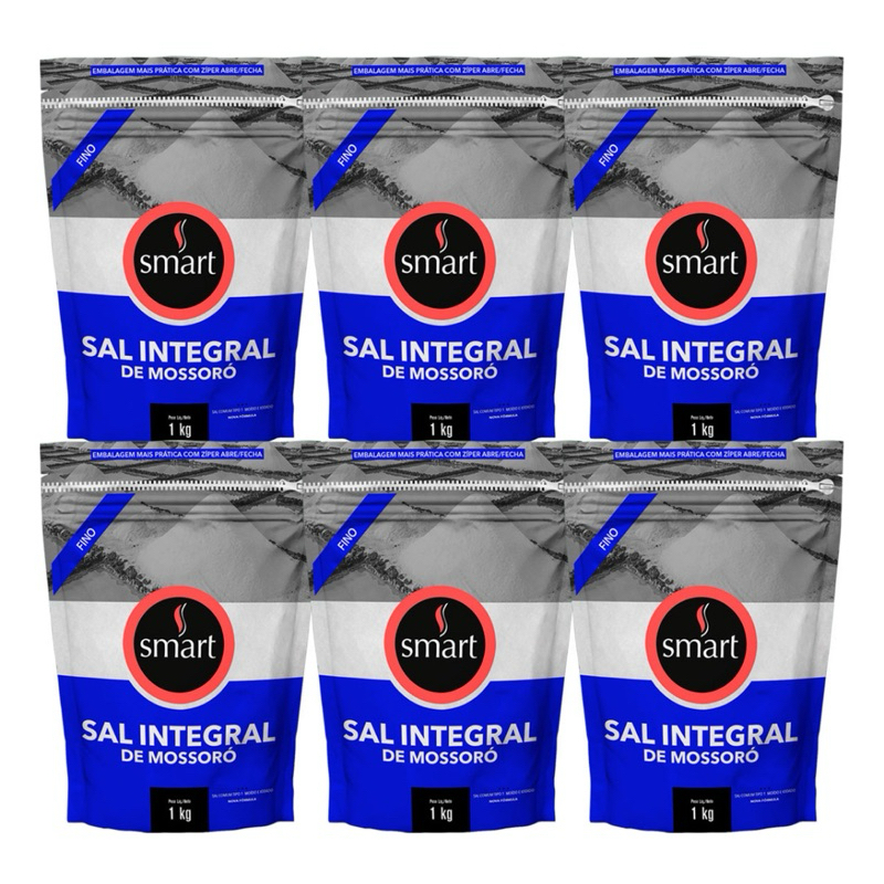 kit 6 Sal Marinho De Mossoró Fino Tempero 1kg Da Smart em Oferta na Shopee