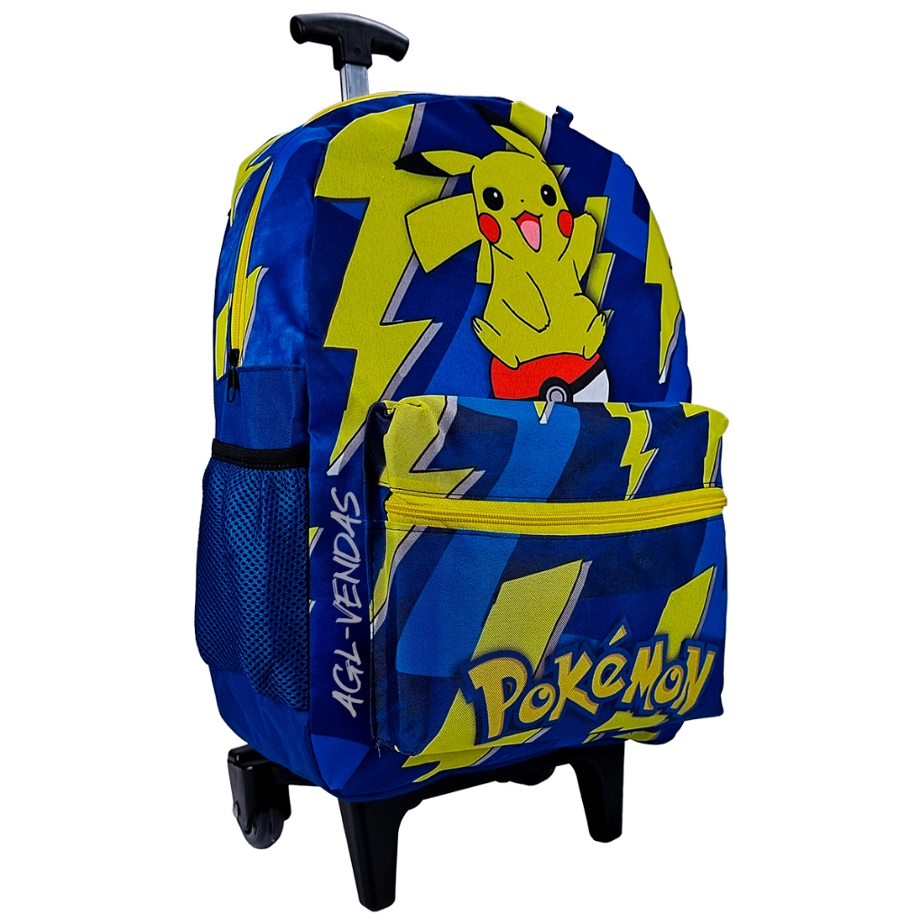MOCHILA BOLSA ESCOLAR MENINO DE RODINHAS DO POKEMON - PIKACHU THUNDER / TAMANHO GRANDE