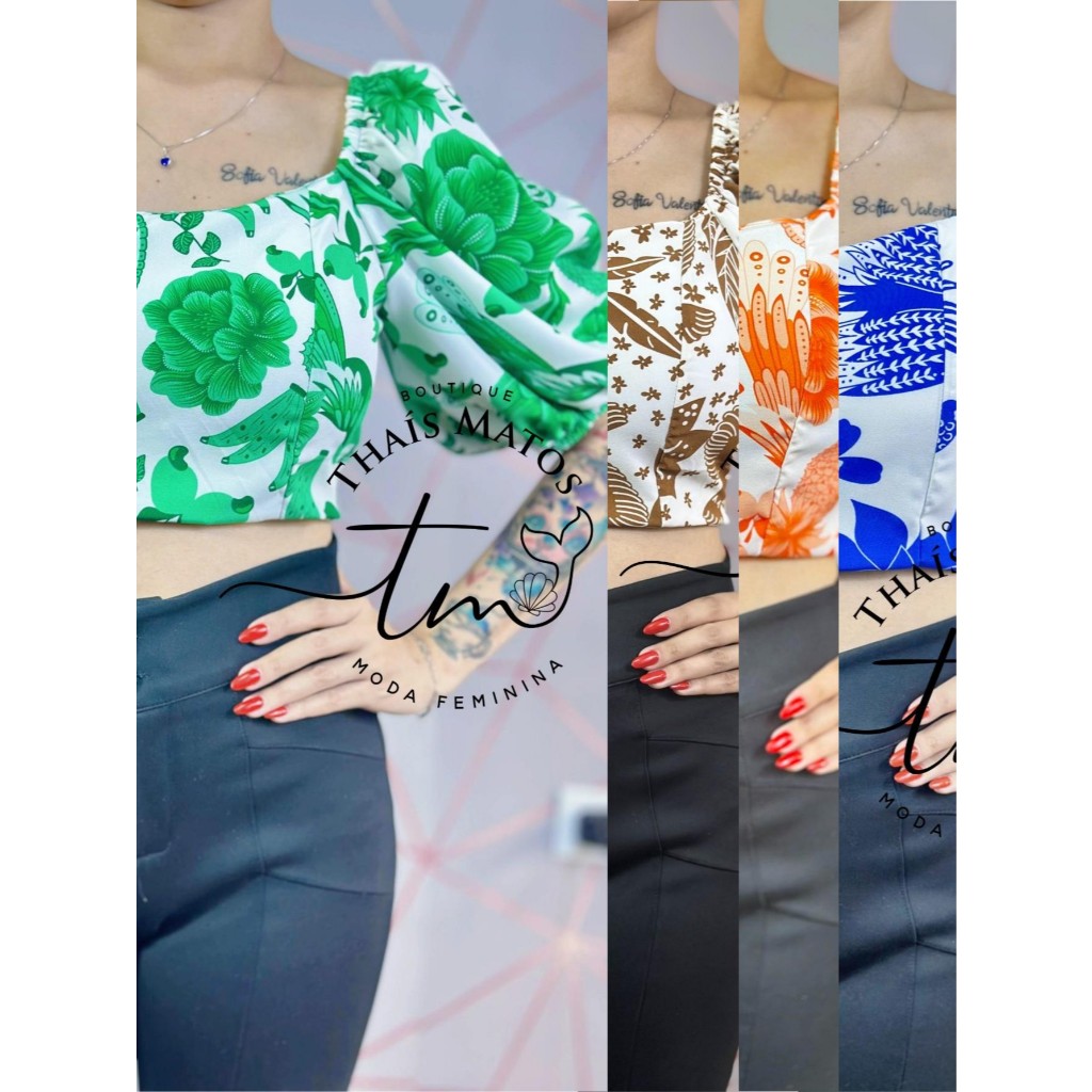 Cropped Estampado Tropical Diversas Cores com Bojo
