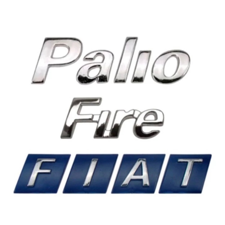 ￼emblemas letreiro Fiat Palio Fire peça cromada fita 3M kit 3 Peças ano modelo 2000 a 2006