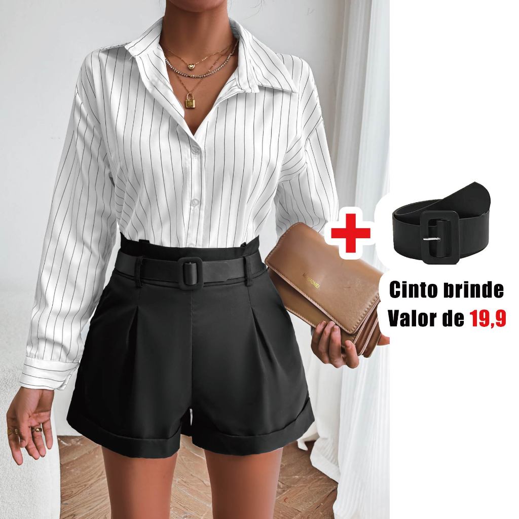 SV Bermuda feminina elegante, calça pantalona feminina de alfaiataria, sem cinto，com bolso