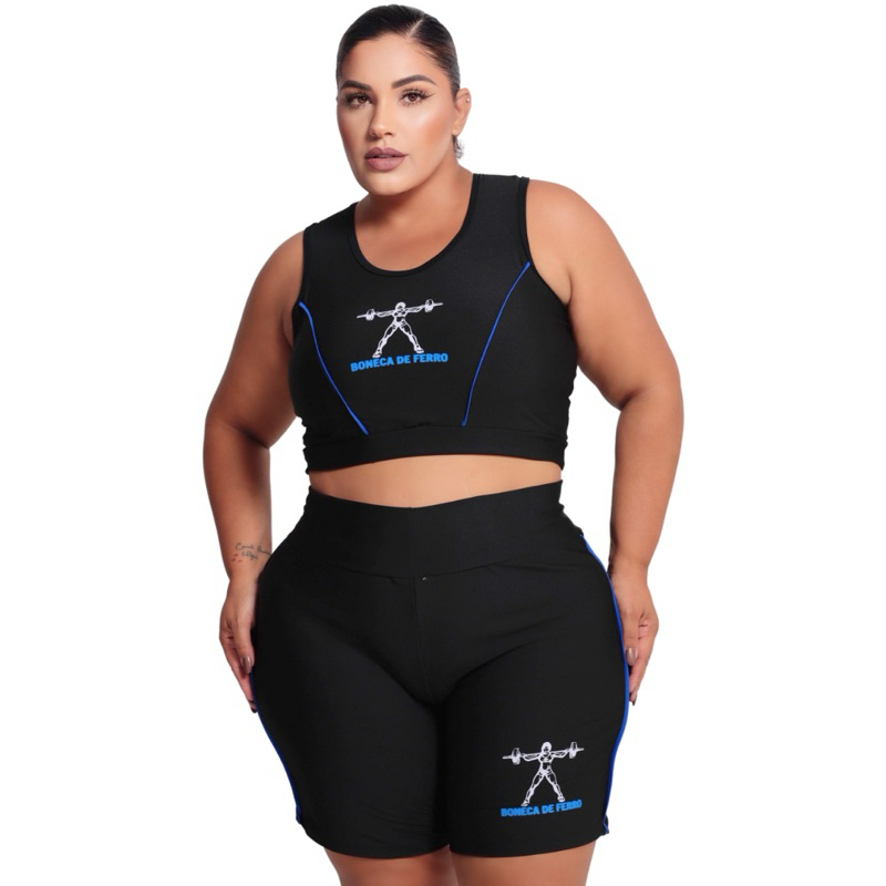 Conjunto Fitness Plus Size (44 ao 54) Suplex Premium Top e Short Ciclista Feminino Curves