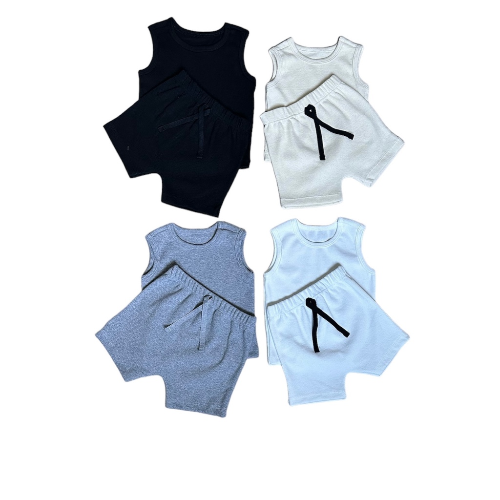 Kit 4 Peças Infantil Bebê Recém Nascido Ribana Canelada 2x1 Com 2 Shorts e 2 Regatinhas de Alta Qualidade Confortavél