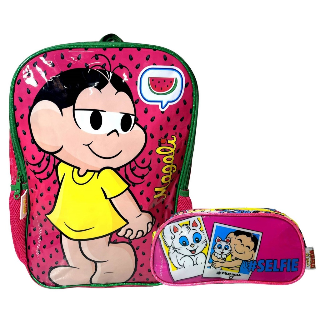 Kit Escolar Infantil Personagem Magali - Turma Da Mônica - Luxcel : Mochila G Costas + Estojo