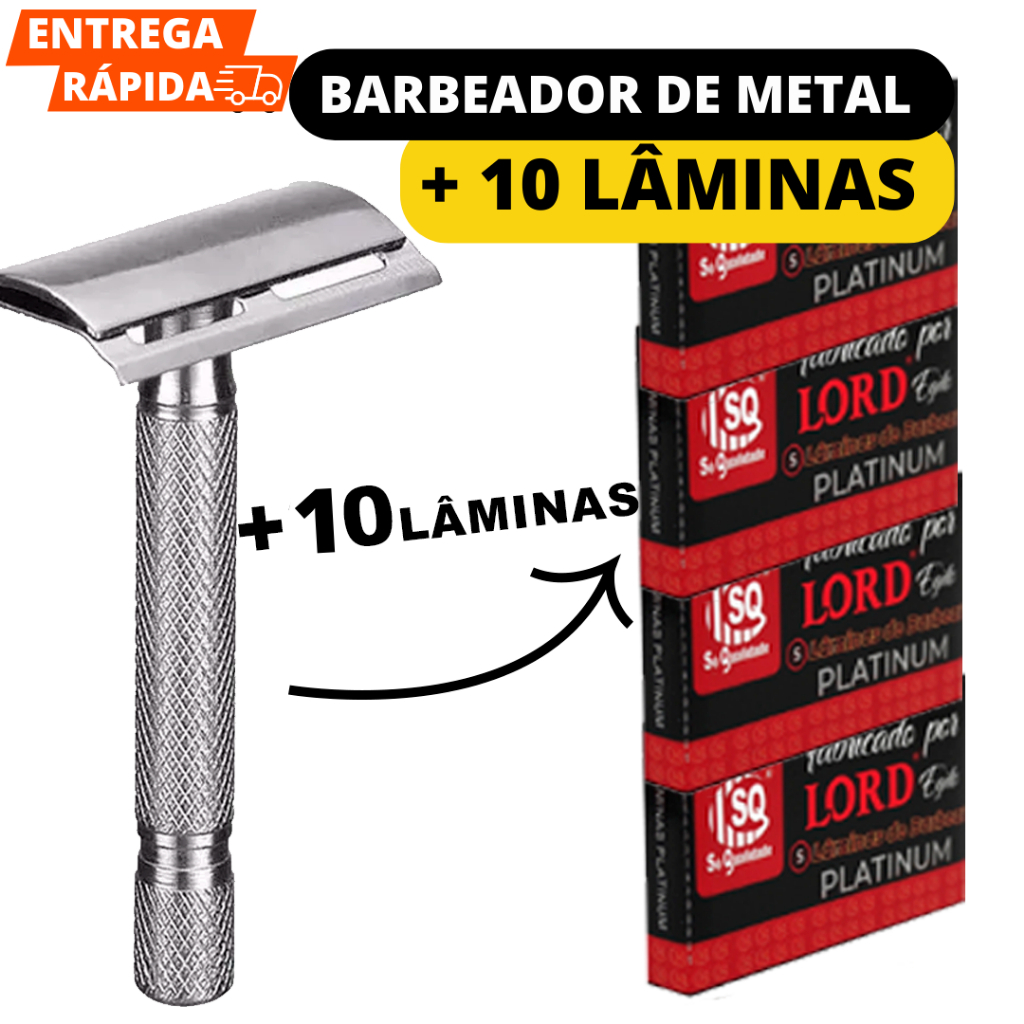 Barbeador 1 Aparelho De Barbear De Metal Durável E 10 Lâminas de Barbear Para Corpo E Rosto Uso Profissional E Pessoal