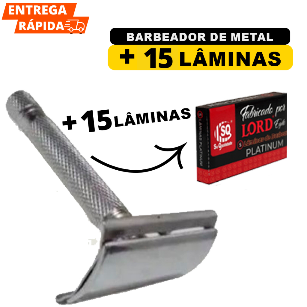 Aparelho De Barbear 1 Barbeador De Metal Durável E 15 Lâminas de Barbear Para Corpo E Rosto Uso Profissional E Pessoal