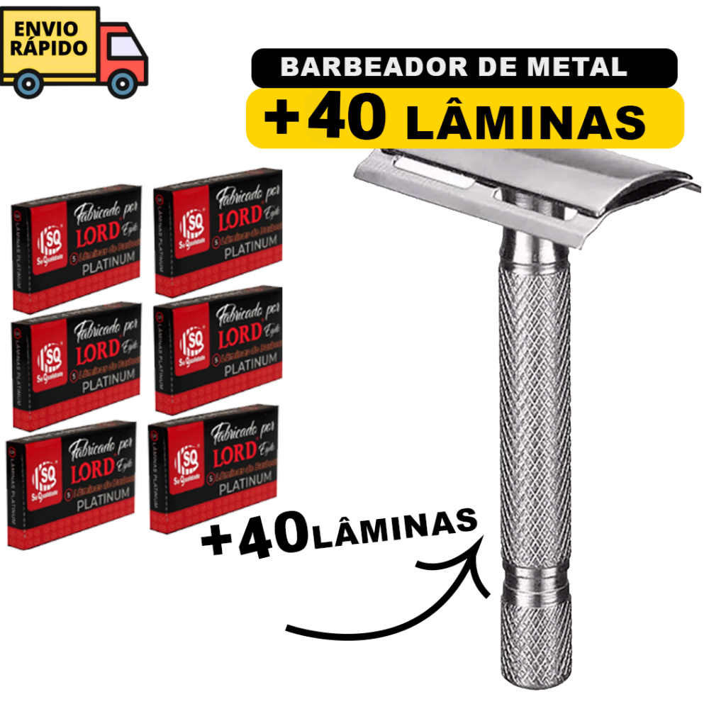 Aparelho De Barbear 1 Barbeador De Metal Durável E 40 Lâminas de Barbear Para Corpo E Rosto Uso Profissional E Pessoal