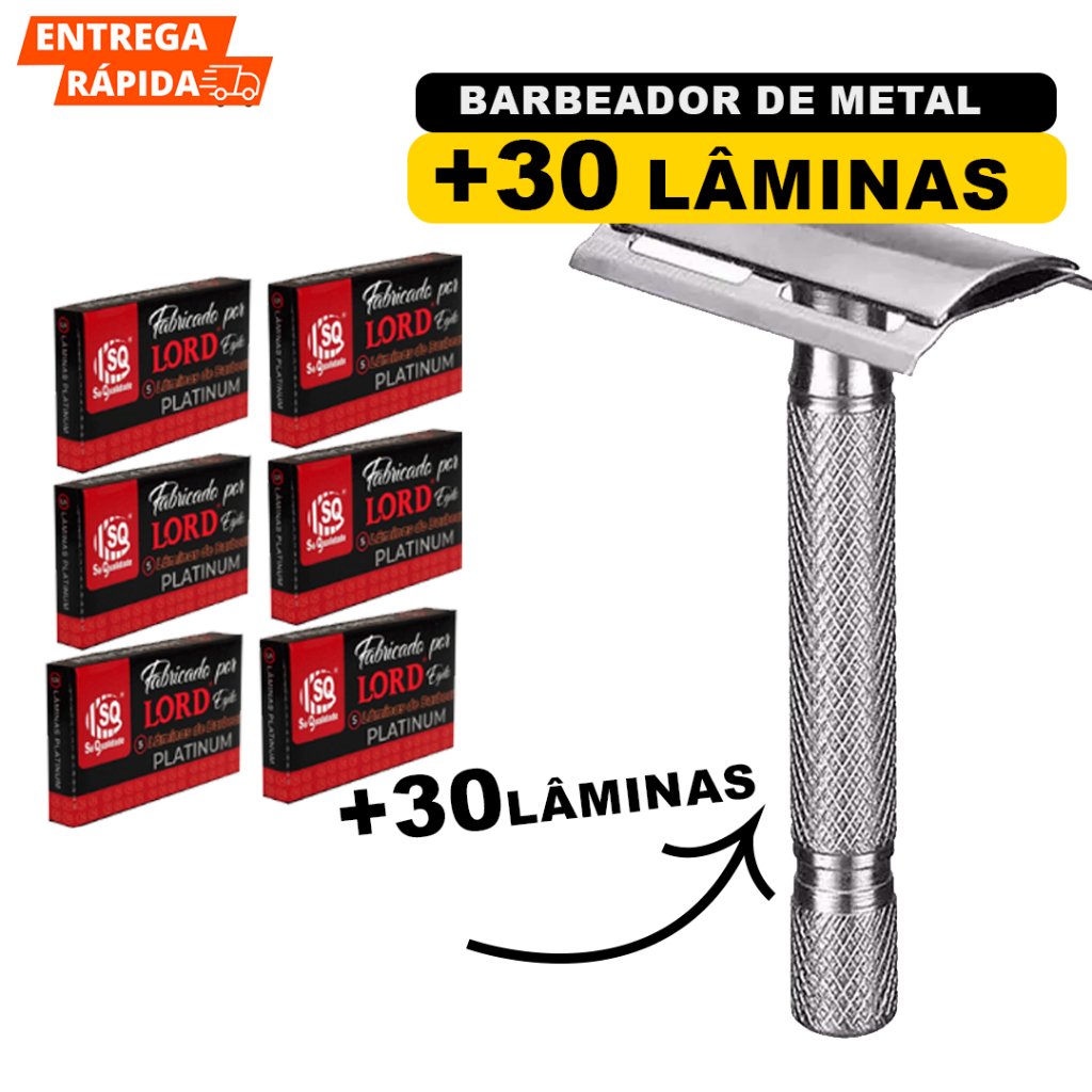 Barbeador 1 Aparelho De Barbear De Metal Durável E 30 Lâminas de Barbear Para Corpo E Rosto Uso Profissional E Pessoal