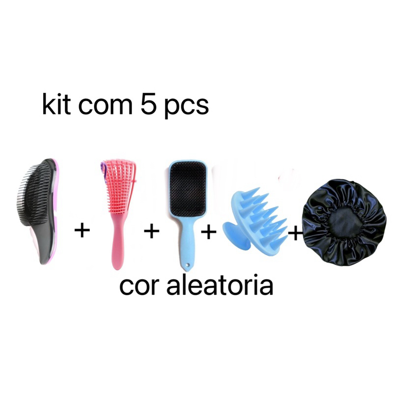 kit com 5 pcs escova pentes- escova magica+escova polvo +escova raquete +escova para limpa + touca cetim