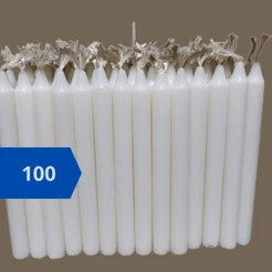 Kit 100 Velas Brancas Palito (12 cm x 1,2 cm) Queima Prolongada 100% Parafina