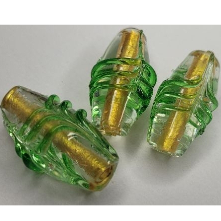Kit C/ 3 ou 7  Unidades Firma De Murano Azeitona Cristal Escama Verde Cristal/Dourado
