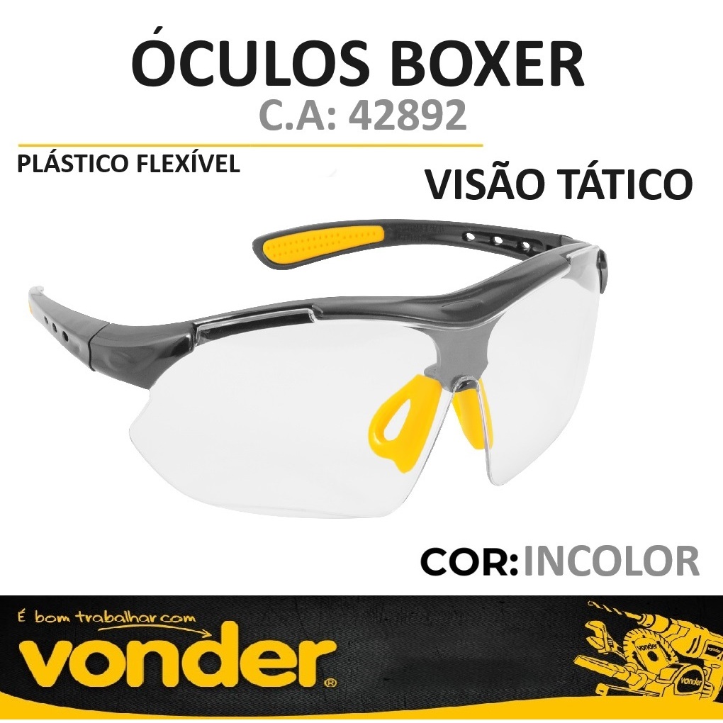 Óculos de Proteção Para Segurança do Trabalho Epi Boxer Visão Tático Incolor CA: 42892 - Vonder