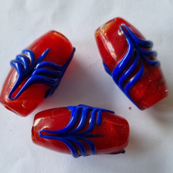 Kit C/ 3 ou 7 Unidades Firma De Murano Azeitona Vermelho/Escama Azulao