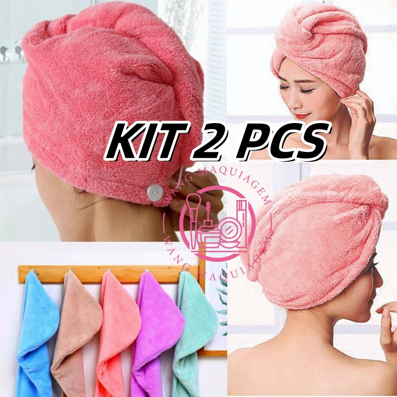 KIT 2 PCS Toalha De Cabelo Banho Grossa Mágica Para Secar Cabelo De Microfibra Grossa Touca Pós em Oferta na Shopee