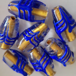 Kit C/ 3 ou 7 Unidades Firma De Murano Azeitona Cristal Escama Azulao/Dourado