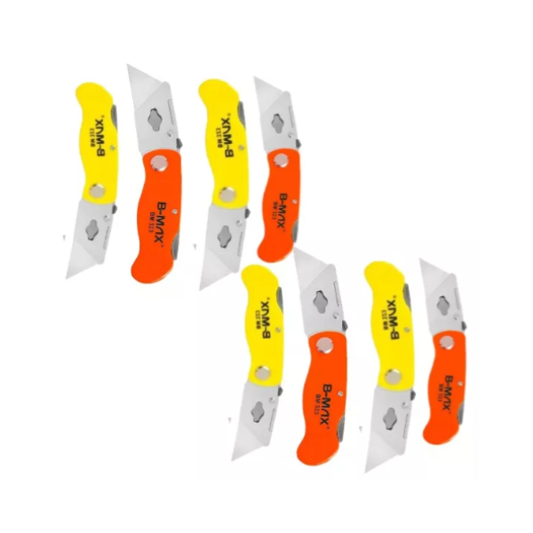 Kit 8 Estilete Canivete Trapezoidal Dobrável + 40 Lâminas