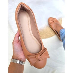 Sapatilha Feminina Bico Redondo Casual Confortável Nude Moda Confortável Macia Dia a Dia Elegante