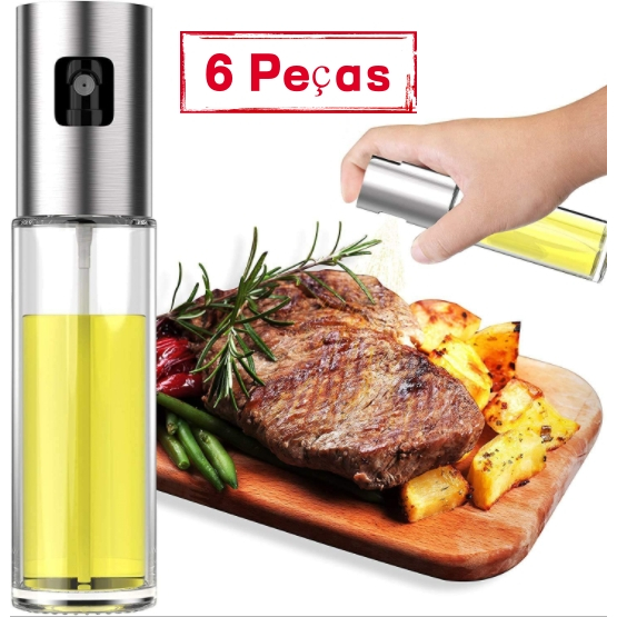 6 Peças Spray Pulverizador Vidro Inox Borrifador Azeite Vinagre Essenciais De Cozinha Pratos