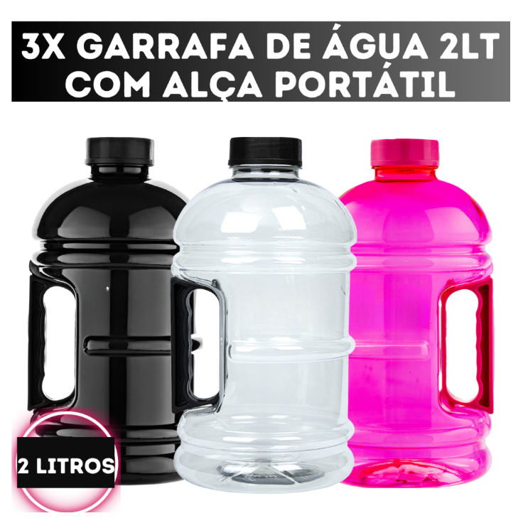 kIT 3x Garrafas de Água Mini Galões Academia Hidratação 1.8L Squeeze com Alça Envio em 24h
