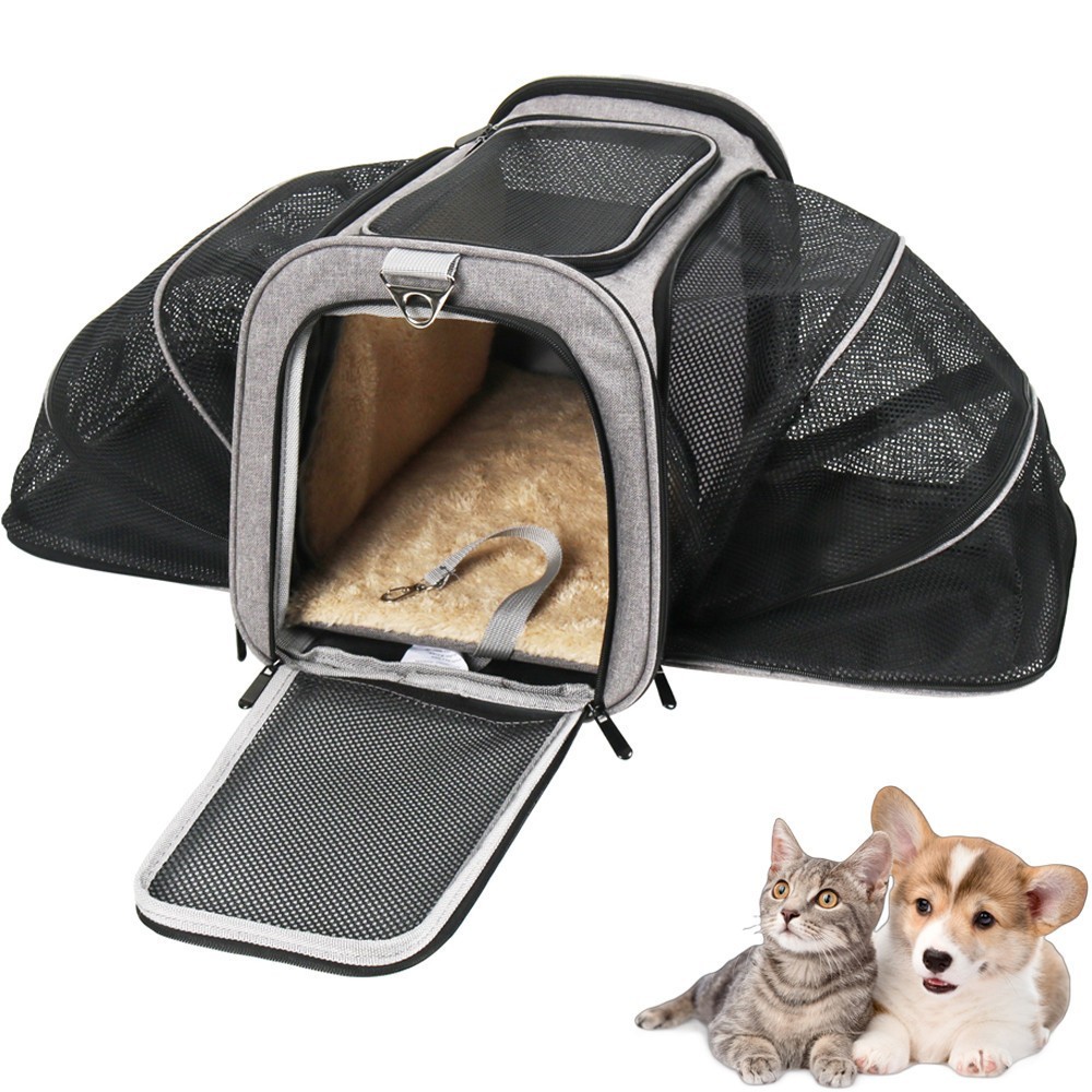 Bolsa Pet Expansível Transporte Viagem Avião Cabine Cachorros e Gatos Carro Pet Bag Caixa Cinza