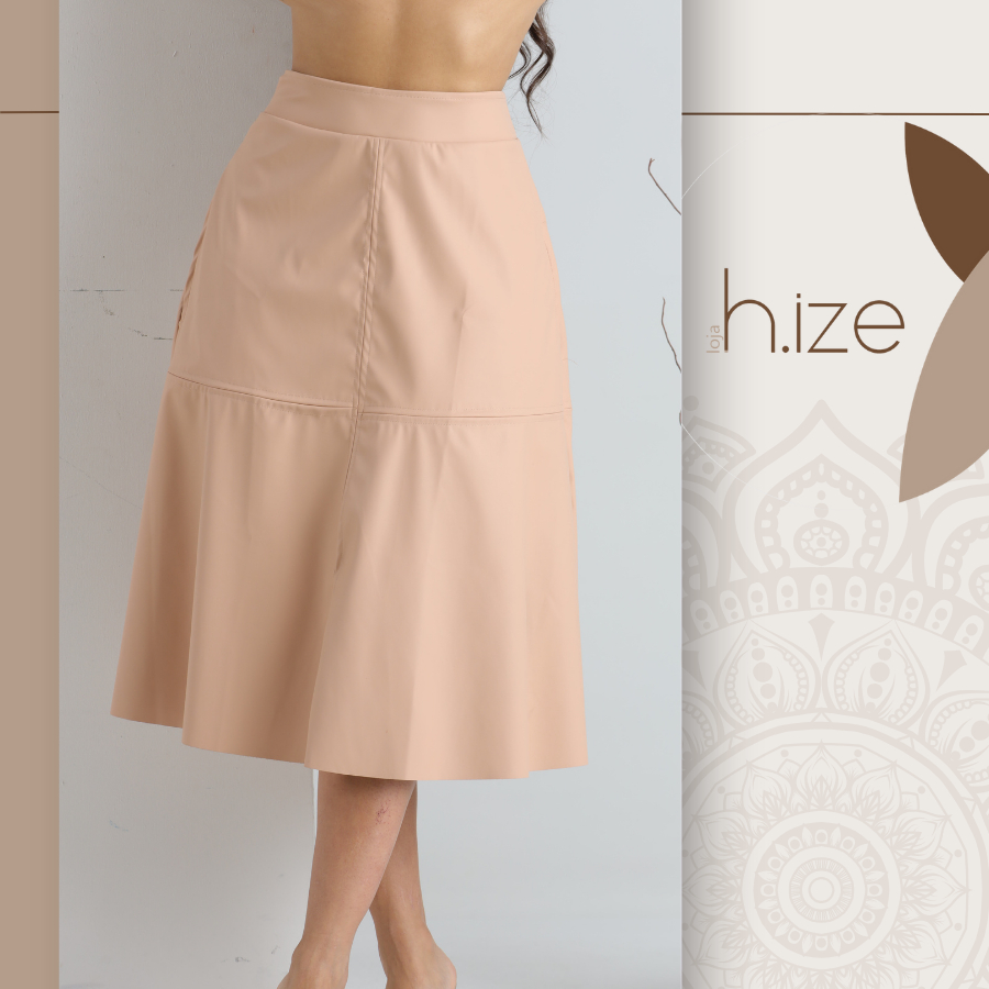 SAIA MIDI DE COURO FLARE SPORT DETALHE RECORTE em Oferta na Shopee