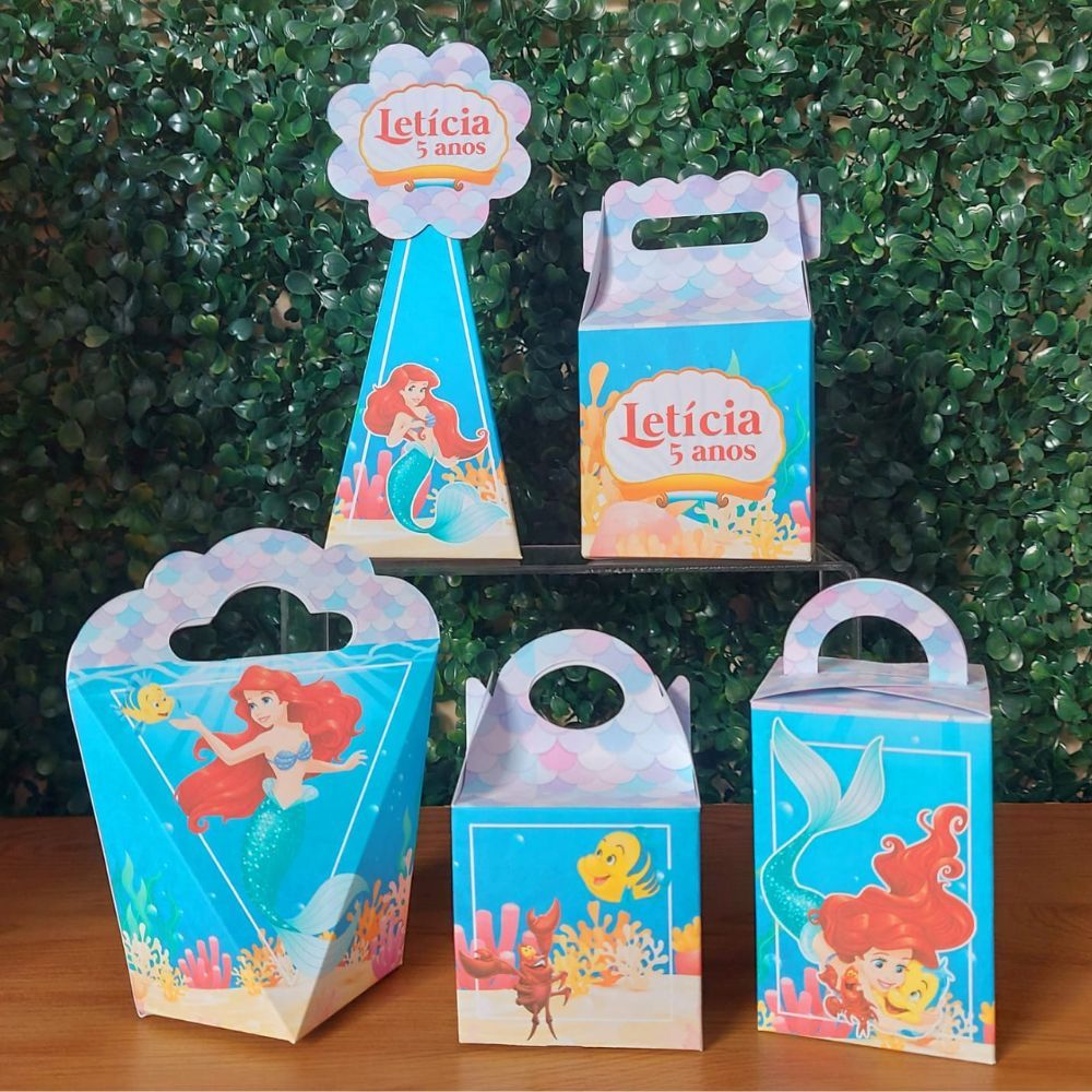 Kit Festa Princesa Ariel a pequena sereia Personalizado Pegue e Monte | Caixas Lembrancinhas Festa Infantil Aniversário