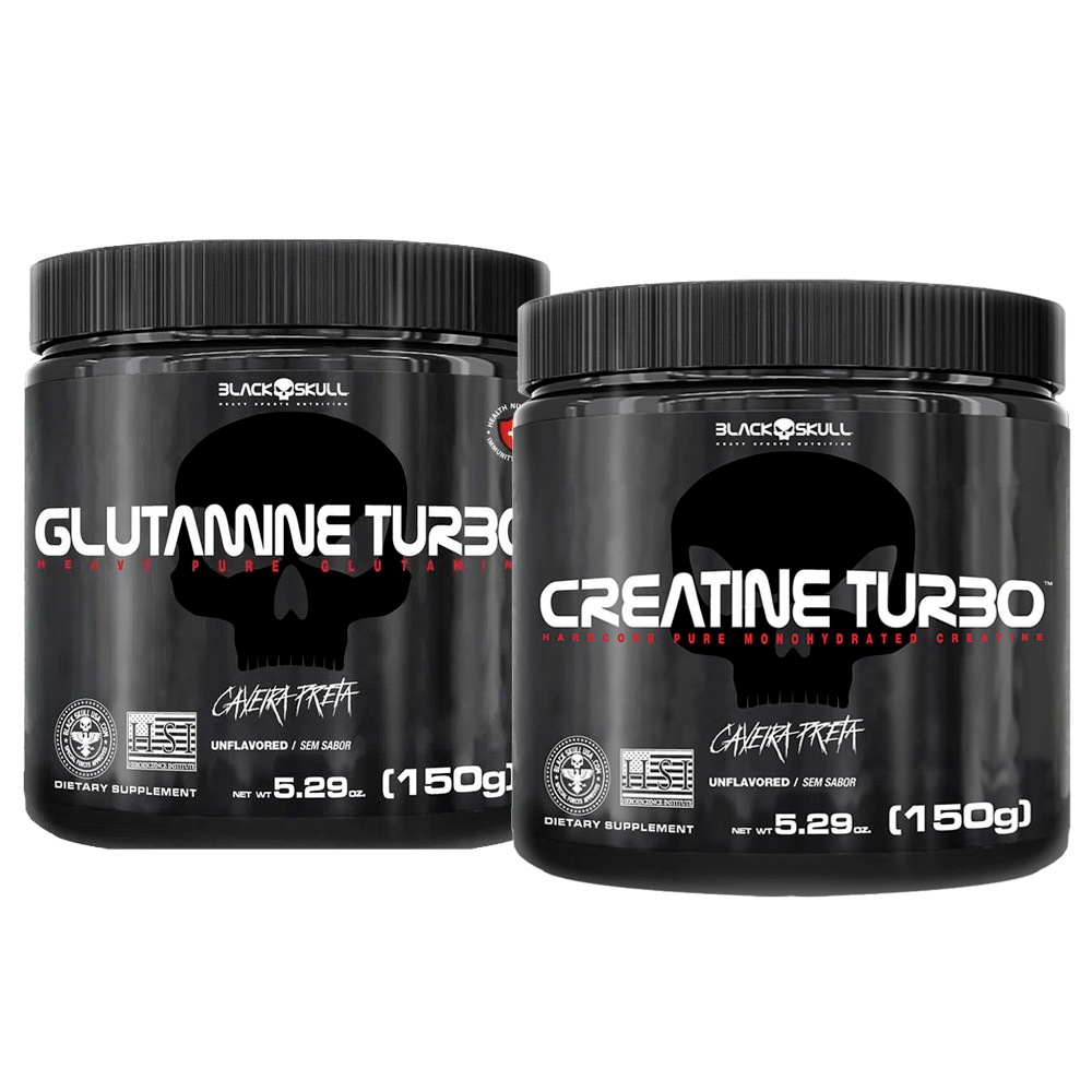 Kit Ganhor Muscular - Creatina 150g + Glutamina 150g - Caveira Preta / Black Skull