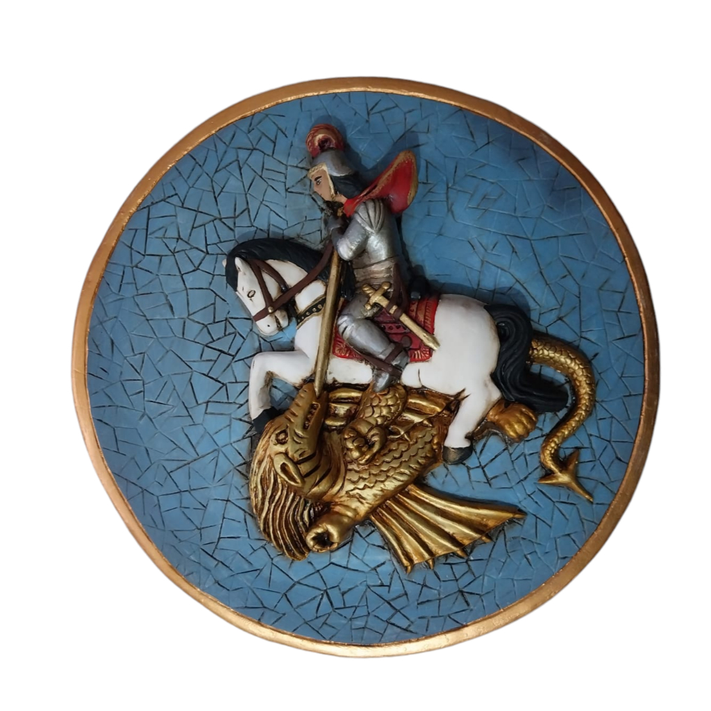 Estátua Mandala Quadro Sao Jorge Em Gesso - 35cm