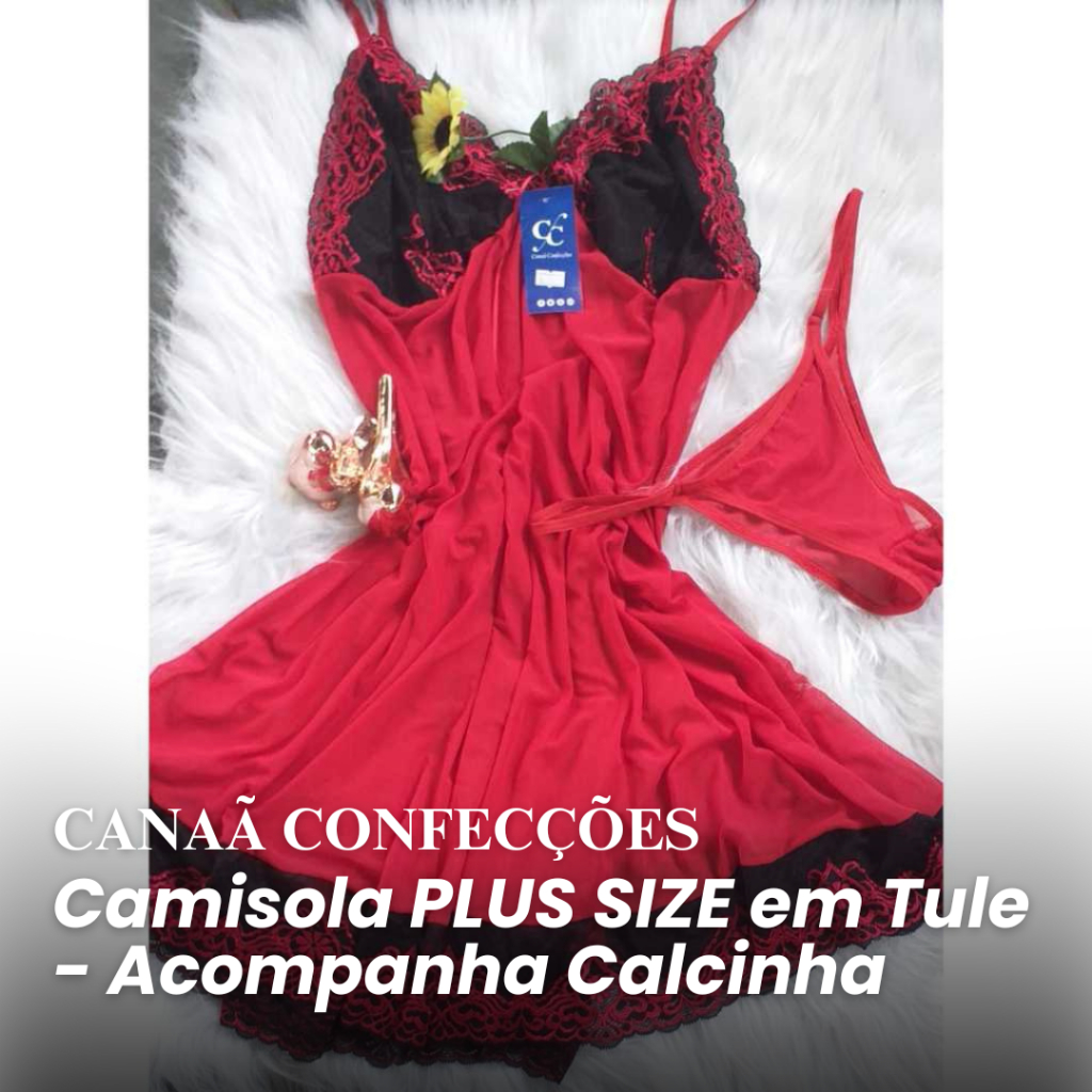 Camisola PLUS SIZE em Tule - Acompanha Calcinha