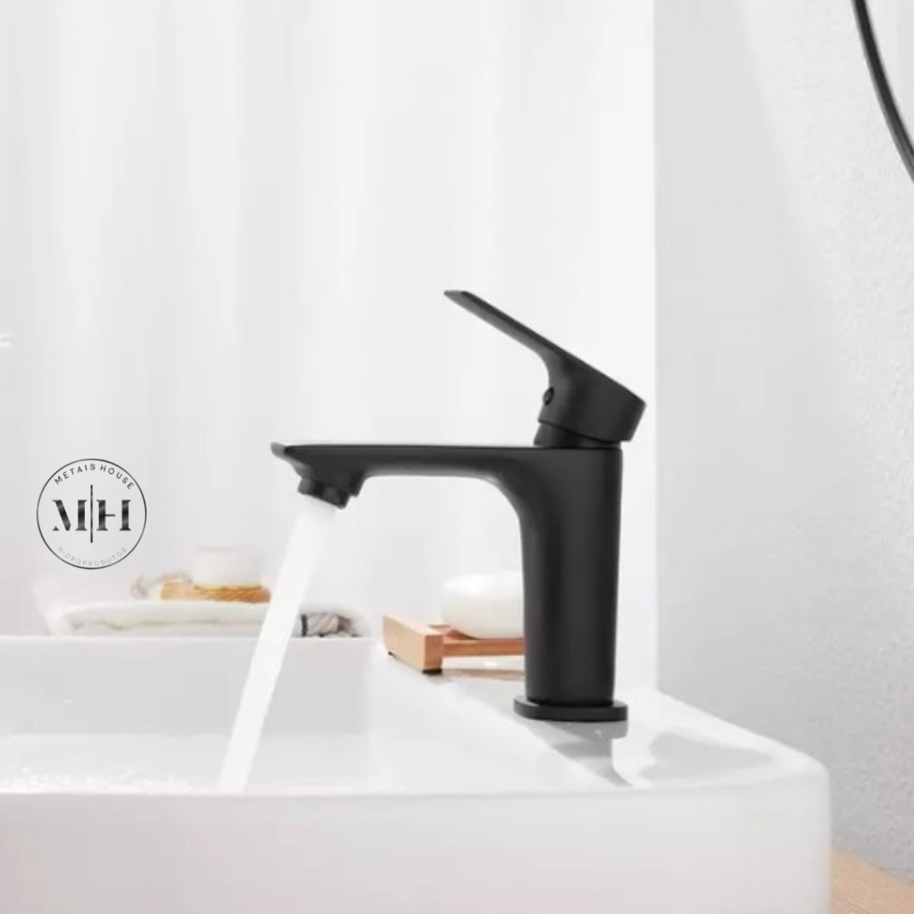 Torneira Banheiro Monocomando Misturador Bica Baixa Moderna Luxo Mesa quadrada Preto/black Fosco